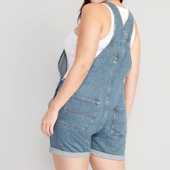 Slouchy Straight Non-Stretch Jean Short Overalls - Picture 2 of 4